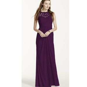 David's Bridal Sleeveless Long Mesh Dress with Corded Lace